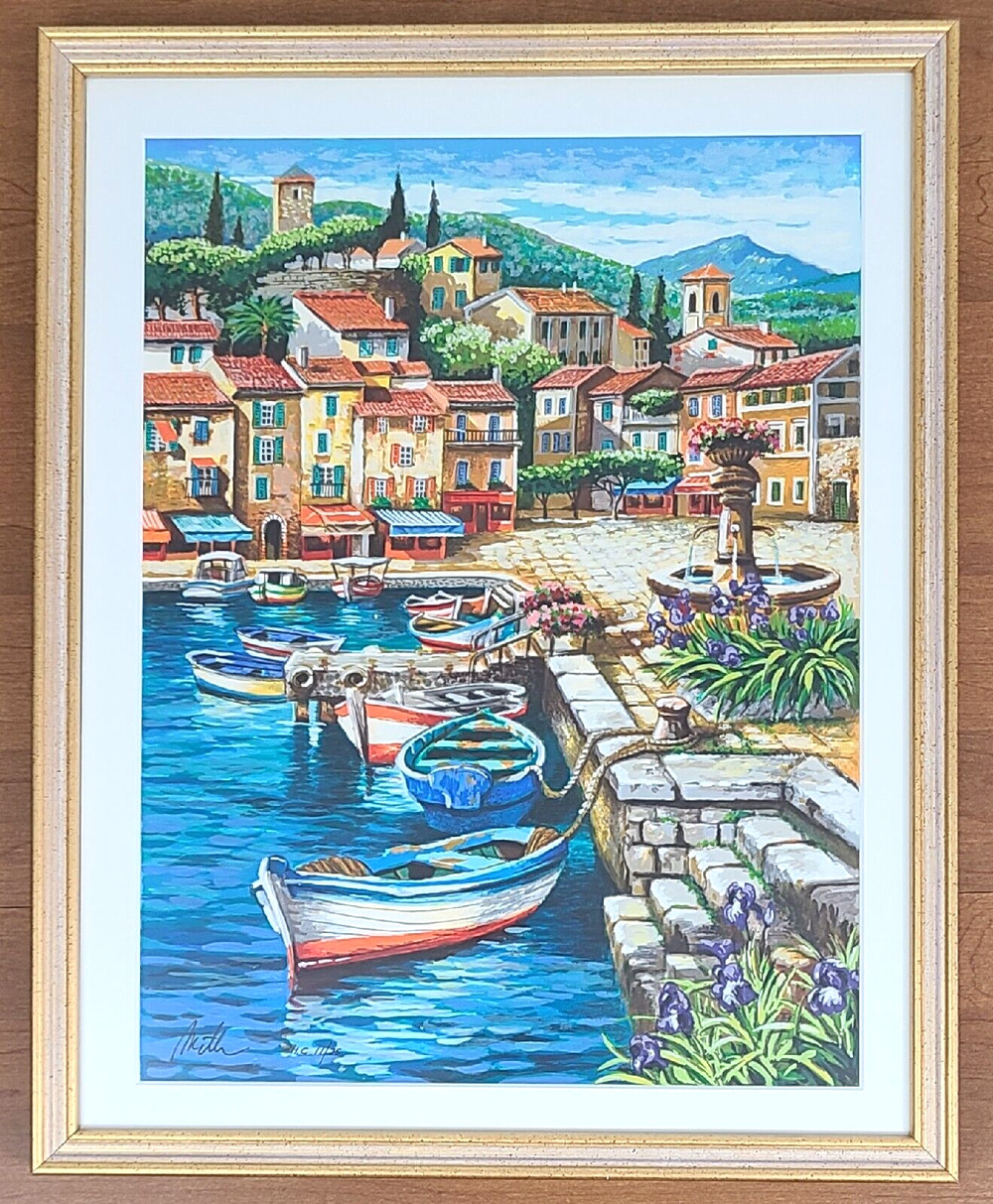 Anatoly Metlan Resort Town Art Serigraph In Color, Framed 12" x 16" Iris Seaside